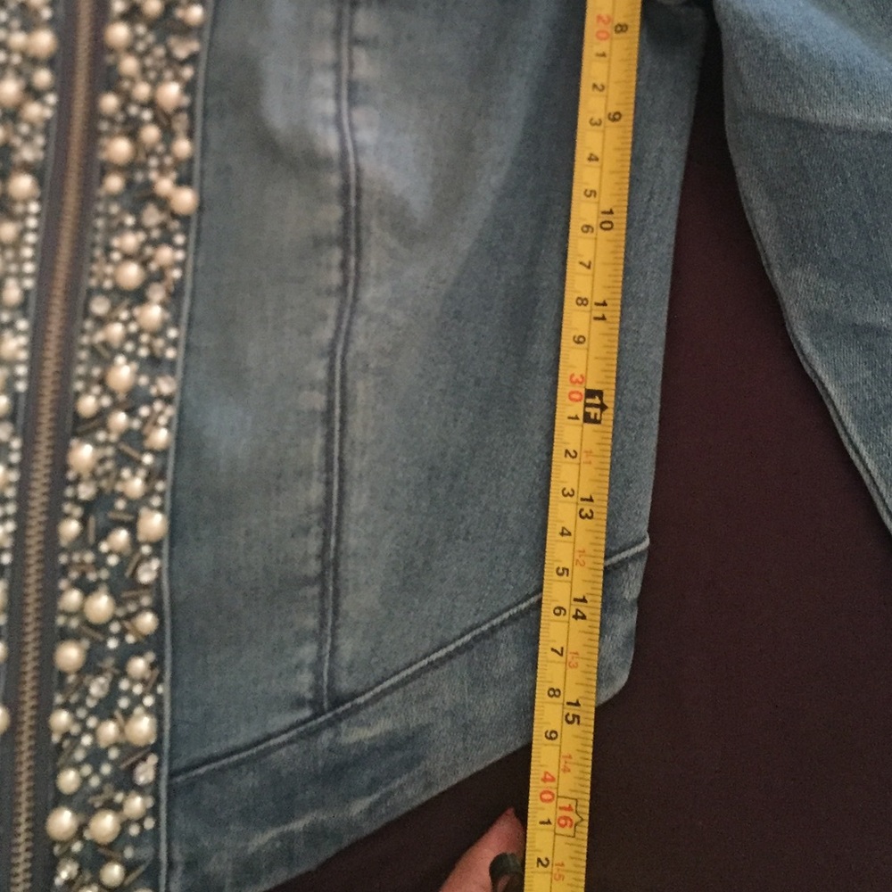 Bebe Pearl Embellished Cropped Denim Jacket XS - Picture 3 of 5